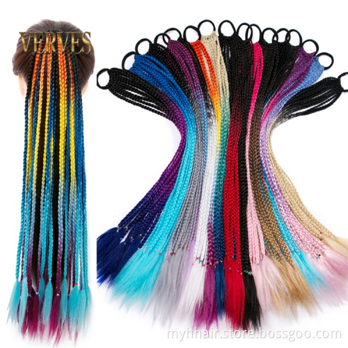 Synthetic Hair Ties Gradient Crochet Braid 24 inch hair Colorful Hair-Ring Braid Ponytail for Women Braided Drawstring Ponytail